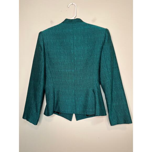 1980s Le Suit Teal Green Tweed Jewel Tones Business Office Corporate Blazer M - Picture 4 of 4